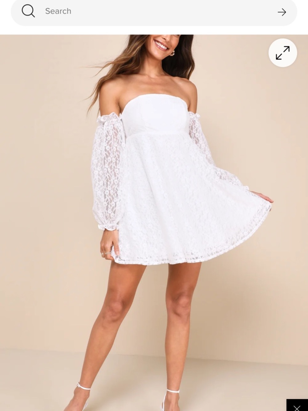 Lulu's White Strapless Lace Mini Dress with Sheer Sleeves NWTs
